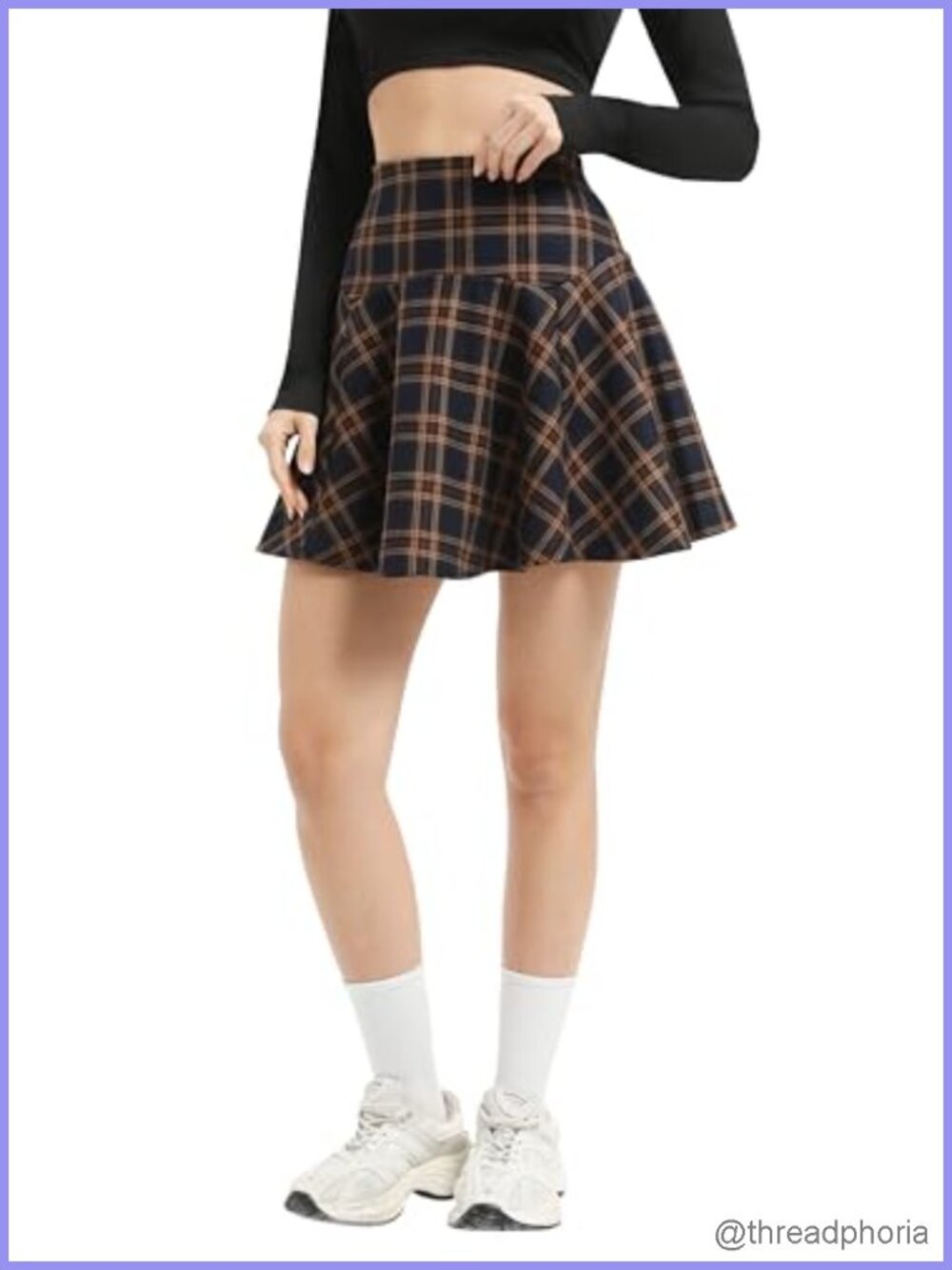 Vintage Elastic Waist Plaid Flared Mini Skater Skirt Stretch